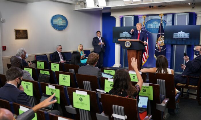 President Donald Trump speaks during a press conference in the Brady Briefing Room of the White House in Washington on Sept. 16, 2020. (Mandel Ngan/AFP via Getty Images)