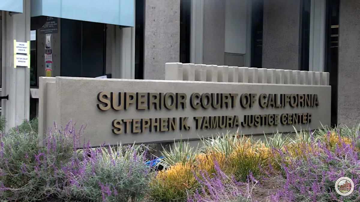 The new name for the Orange County Superior Court's West Justice Center is revealed in a livestreamed ceremony in Westminster, Calif., on Nov. 6, 2020. (Screenshot/YouTube/Superior Court of California County of Orange)