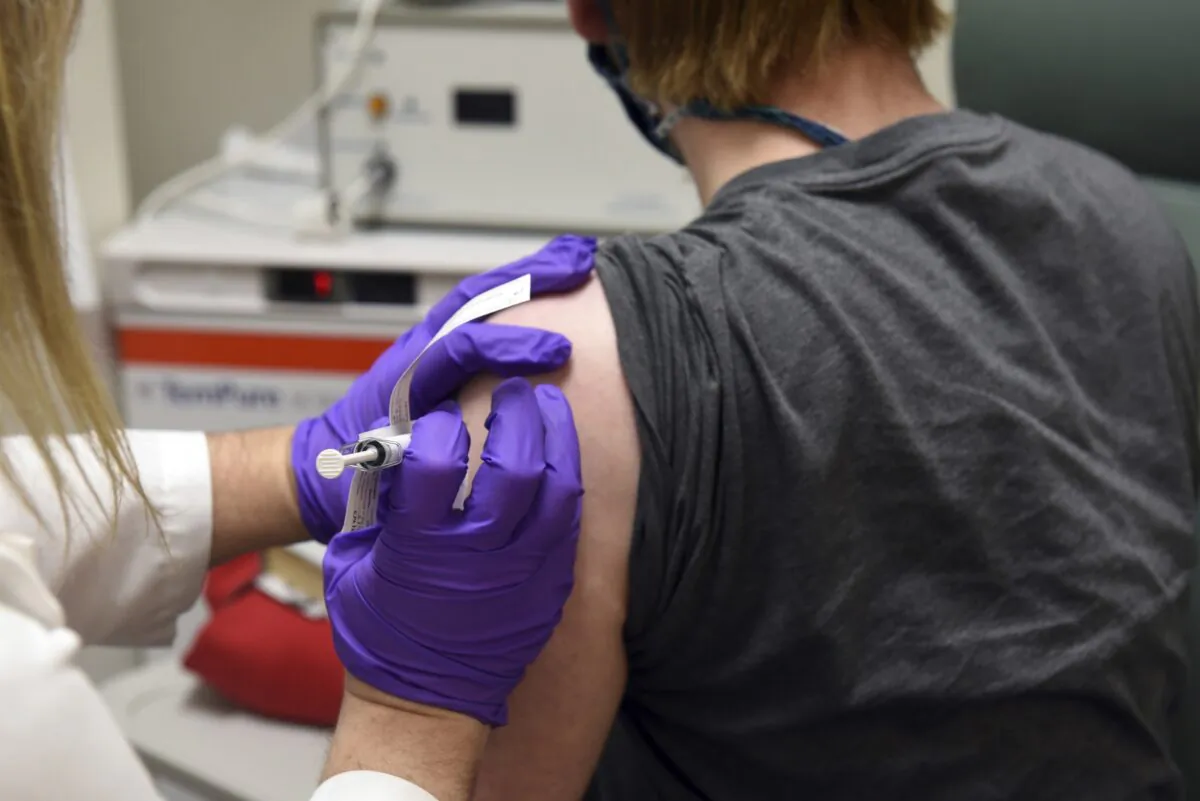 A patient receiving Pfizer's COVID-19 vaccine at the University of Maryland School of Medicine in Baltimore, Md., on May 4, 2020. (Courtesy of University of Maryland School of Medicine via AP)