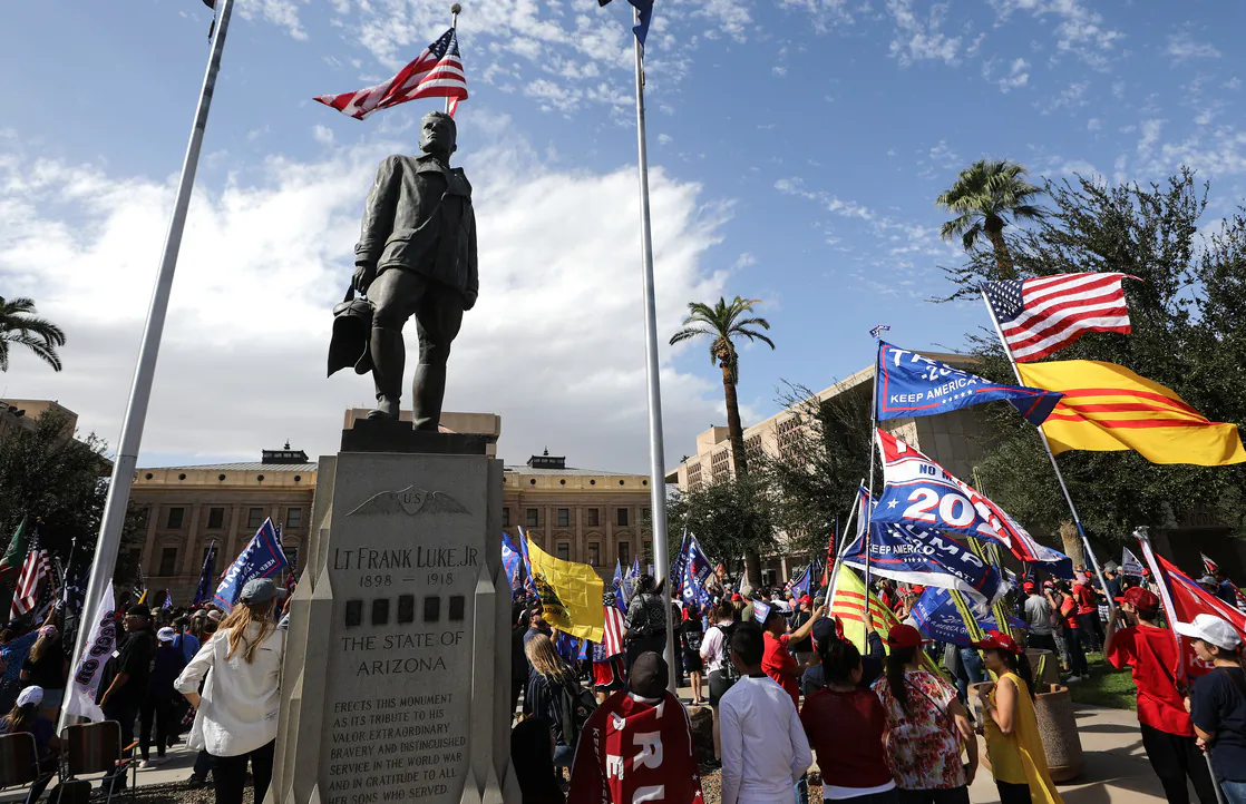 Supporters of President Donald Trump demonstrate at a ‘Stop the Steal’ rally in front of the State Capitol in Phoenix, Ariz., on Nov. 7, 2020. (Mario Tama/Getty Images)