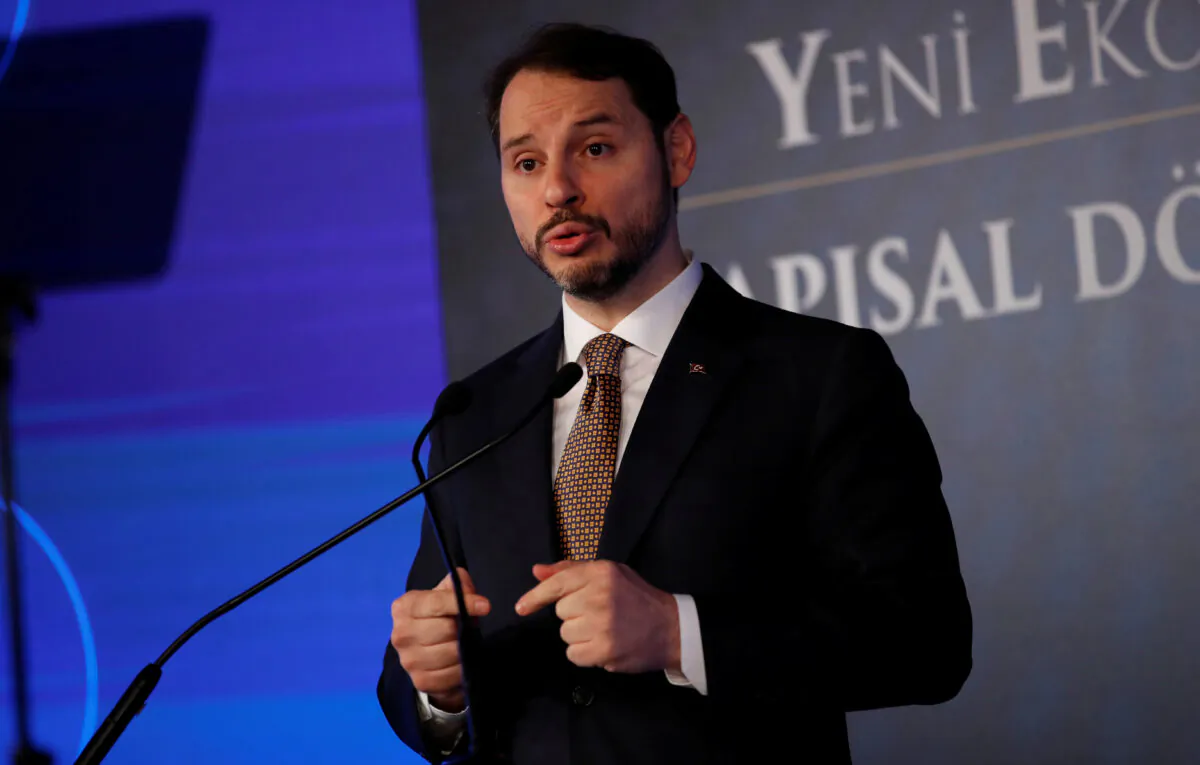 Turkish Treasury and Finance Minister Berat Albayrak attends a news conference in Istanbul, Turkey, on April 10, 2019. (Umit Bektas/Reuters)