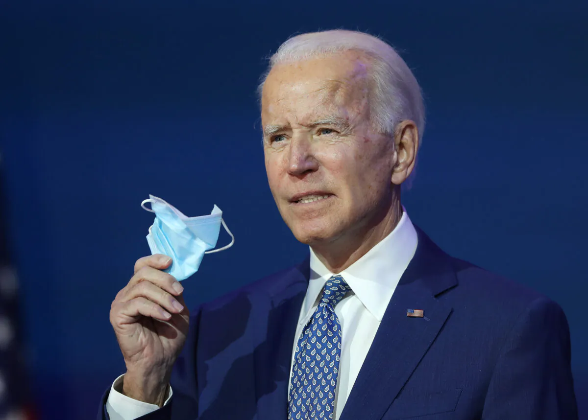 Democratic nominee Joe Biden speaks at the Queen Theater in Wilmington, Del., on Nov. 9, 2020. (Joe Raedle/Getty Images)