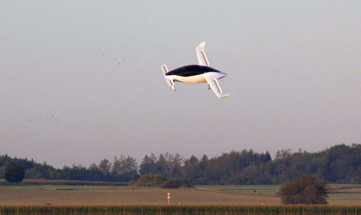 An undated handout picture from Munich flying taxi startup Lilium shows its five-seater prototype in Munich, Germany, on October 2019. (Lilium/Handout via Reuters)