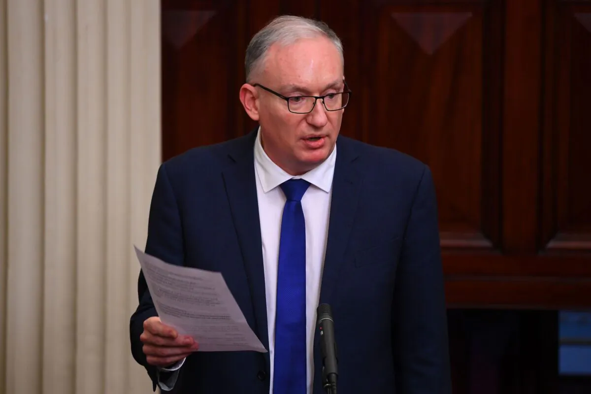 David Limbrick MP speaks during question time in the Legislative Council at the Victoria State Parliament in Melbourne, Australia, on Sept. 1, 2020. (AAP Image/James Ross)