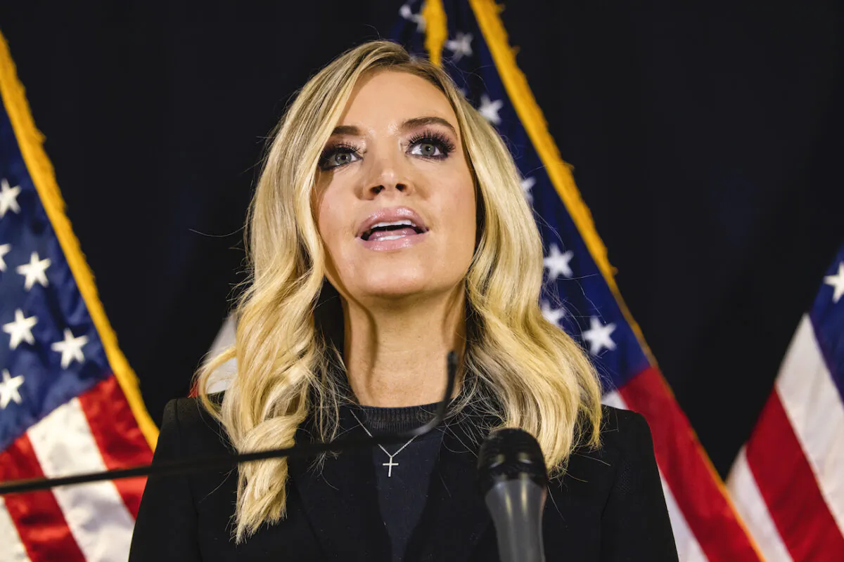 White House press secretary Kayleigh McEnany speaks during a press conference at the Republican National Committee headquarters in Washington on Nov. 9, 2020. (Samuel Corum/Getty Images)