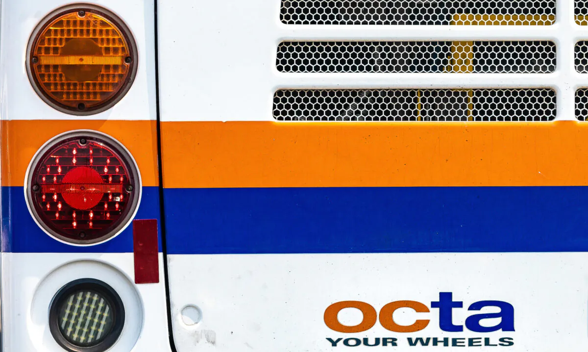 The back of an Orange County Transportation Authority (OCTA) bus in Orange County, Calif., on Aug. 21, 2020. (John Fredricks/The Epoch Times)