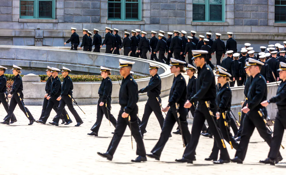 Midshipmen muster at the U.S. Naval Academy in Annapolis, Maryland. (U.S. Navy)