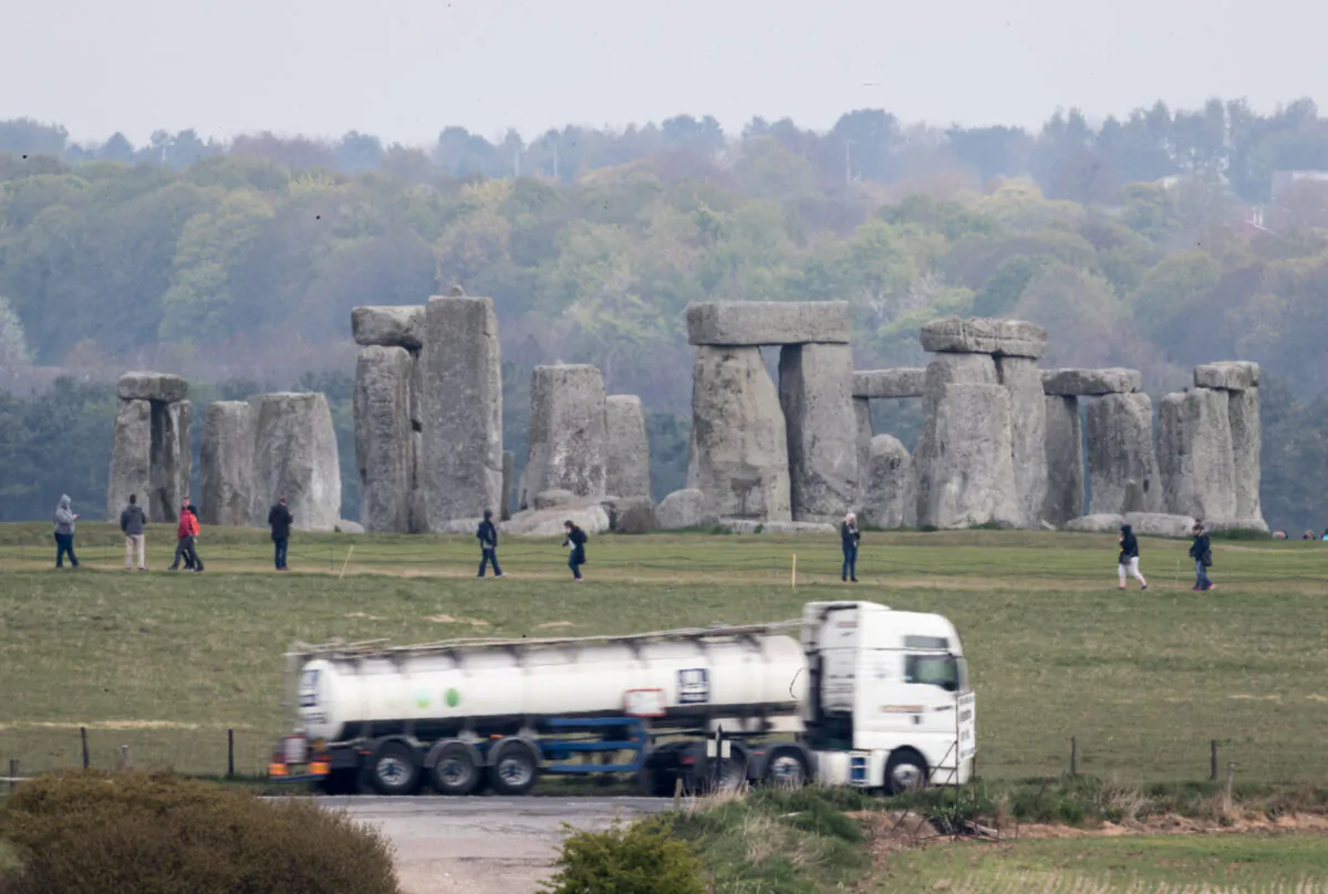 Traffic passes along the busy A303 that currently runs besides the ancient neolithic monument of Stonehenge near Amesbury on April 20, 2017 in Wiltshire, England.  (Matt Cardy/Getty Images)