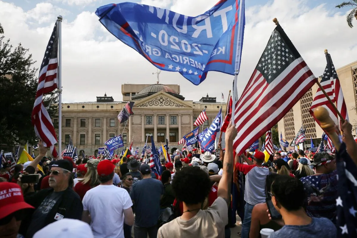 Supporters of President Donald Trump demonstrate at a ‘Stop the Steal’ rally in front of the State Capitol on Nov. 7, 2020 in Phoenix, Arizona. (Mario Tama/Getty Images)
