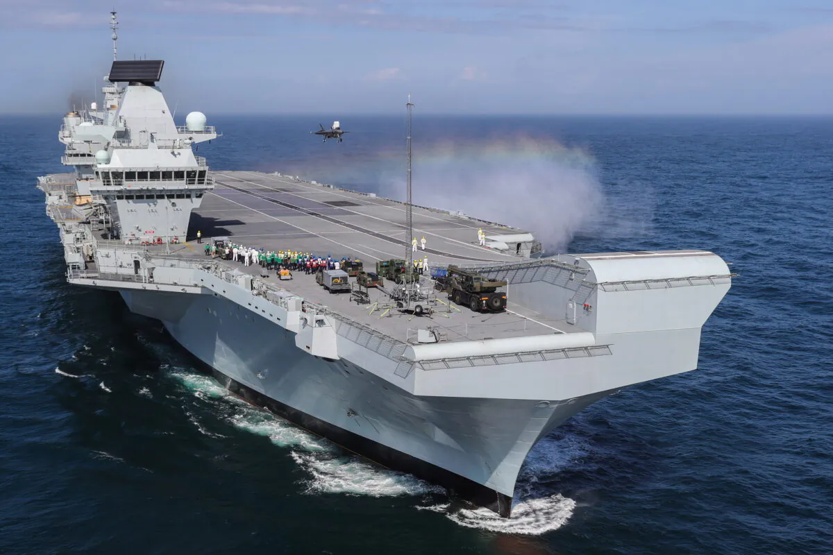 An F-35B lands onboard HMS Queen Elizabeth in Portsmouth, England, on Sept. 26, 2018. (Kyle Heller/Ministry of Defence via Getty Images)