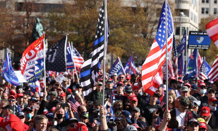 People participate in the “Million MAGA March” from Freedom Plaza to the Supreme Court in Washington, on Nov. 14, 2020. (Tasos Katopodis/Getty Images)