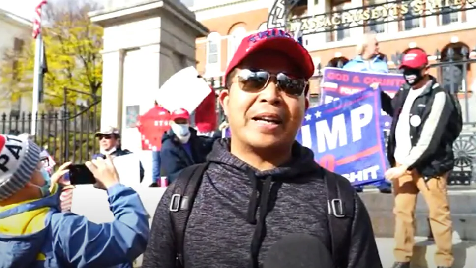 Roger attended a Stop the Steal rally in Boston on Nov. 14, 2020. (NTD Television)