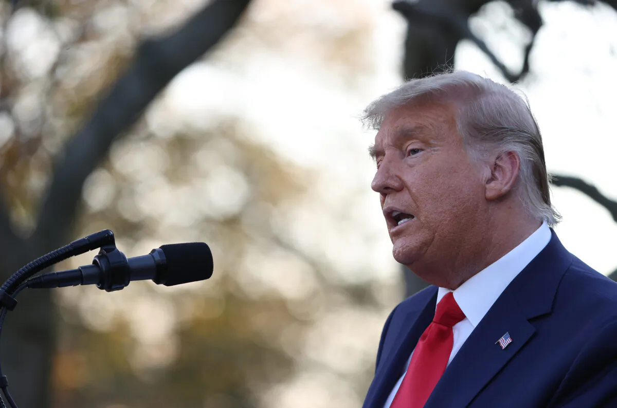 President Donald Trump speaks about Operation Warp Speed in the Rose Garden at the White House in Washington on Nov. 13, 2020. (Tasos Katopodis/Getty Images)