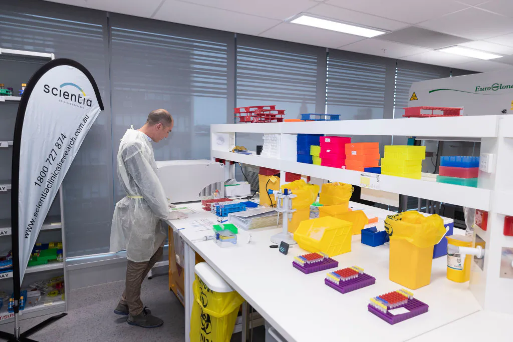 Scientia Clinical Research Ltd lab in Randwick in Sydney, Australia on Nov. 5, 2020. (Pool/Getty Images)