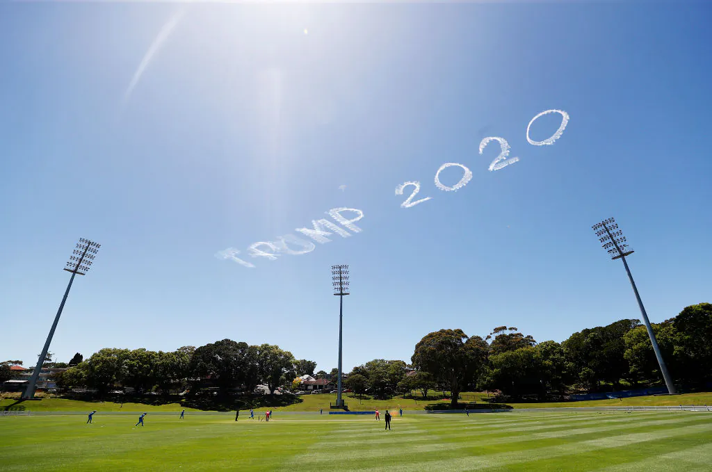 'Trump 2020' written in the sky from the Drummoyne Oval in Sydney, Australia, on Nov. 15, 2020. (Ryan Pierse/Getty Images)