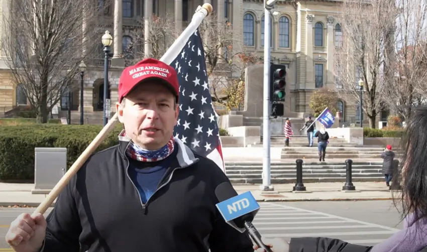 Roy Kozlowski attended a Stop the Steal rally in Springfield, Illinois on Nov. 14, 2020. (NTD Television)