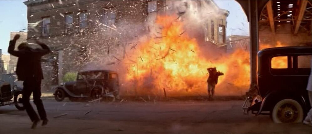 bomb explosion in a pharmacy in "The Untouchables"