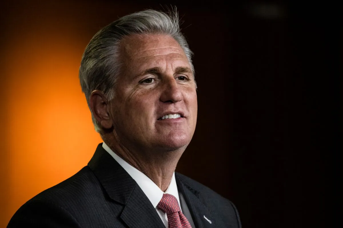 House Minority Leader Kevin McCarthy (R-CA) speaks during a press conference at the U.S. Capitol in Washington on Nov. 12, 2020. McCarthy criticized his colleagues across the aisle and faced questions about the new Republican House members that are on the more extreme end of the political spectrum. (Samuel Corum/Getty Images)