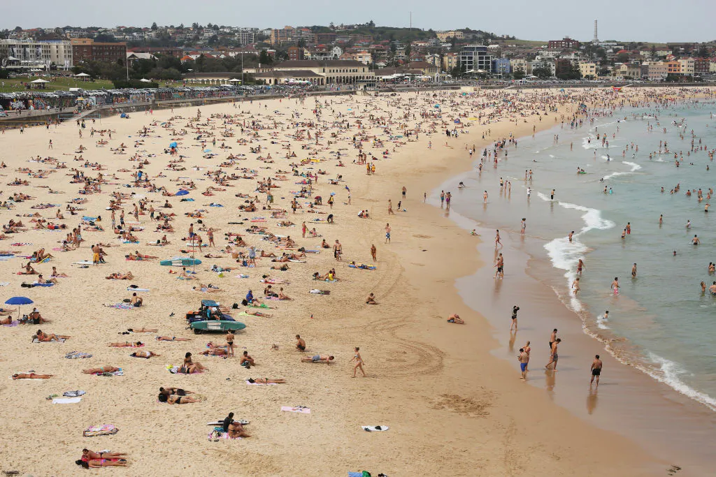 A general view is seen of large numbers of people on Bondi beach in Sydney, Australia on Dec. 1, 2012. (Mark Kolbe/Getty Images)