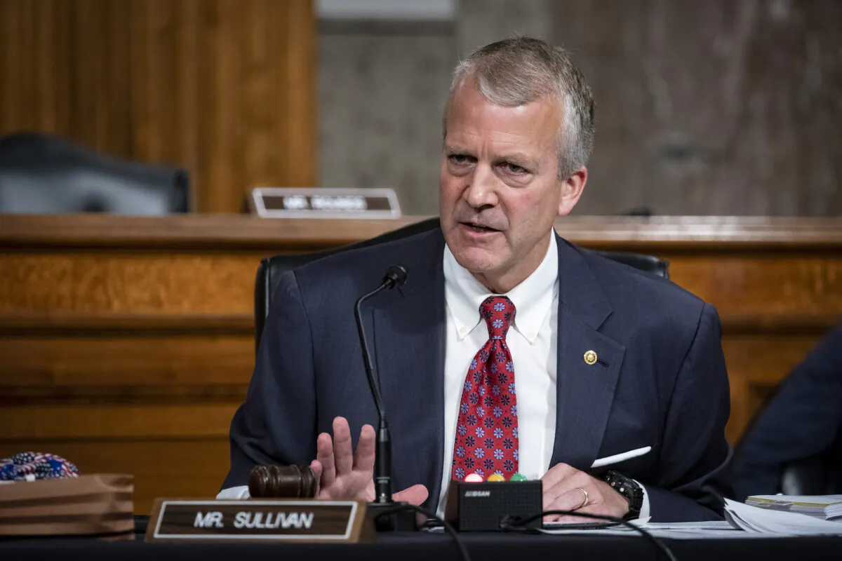 Sen. Dan Sullivan (R-AK) speaks during a Senate Armed Services Committee confirmation hearing in Washington, on May 7, 2020. (Al Drago/Pool/Getty Images)