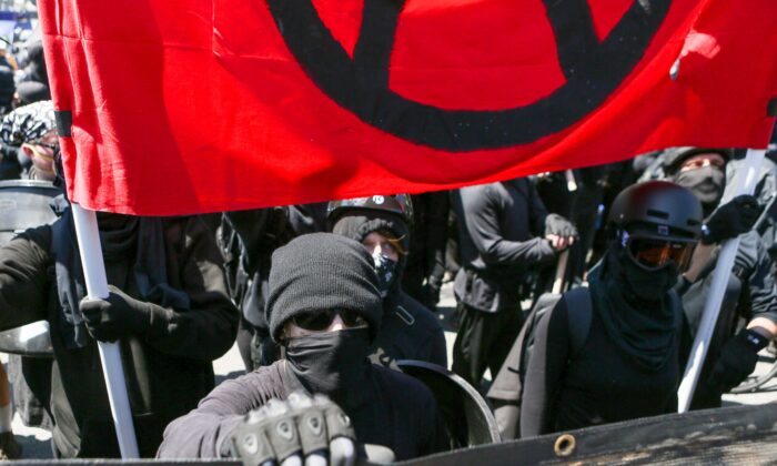 Antifa extremists are seen in Berkeley, Calif., on Aug. 27, 2017. (Amy Osborne/AFP via Getty Images)