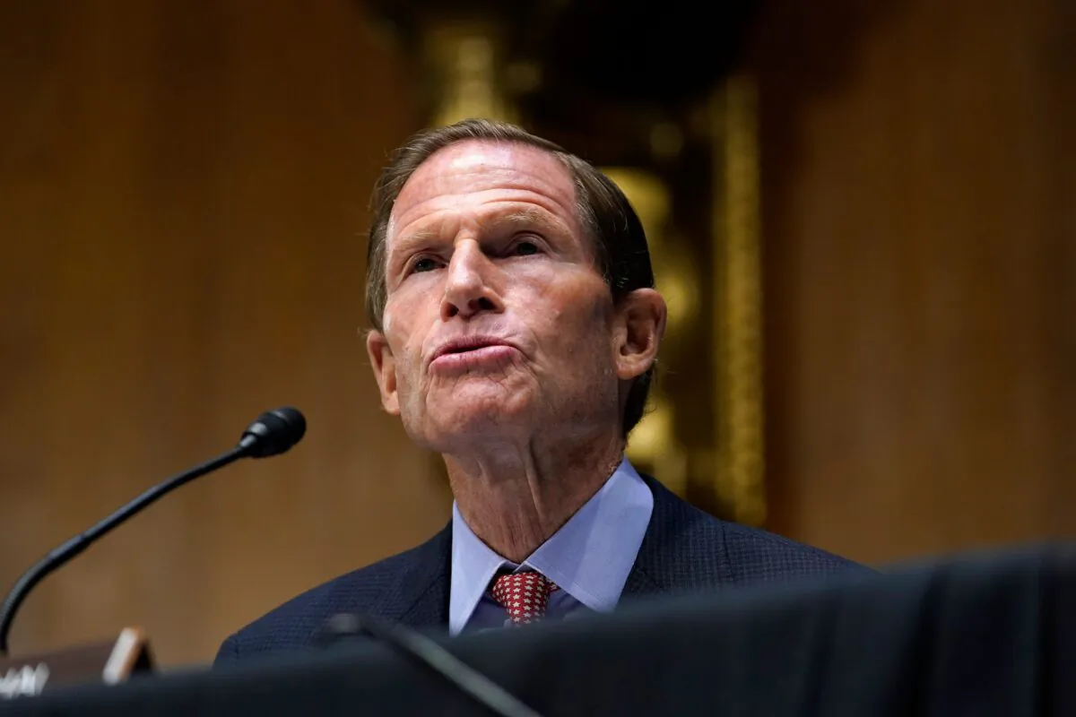 Sen. Richard Blumenthal (D-Conn.) speaks during a hearing in Washington on Nov. 10, 2020. (Susan Walsh/Pool/AFP via Getty Images)