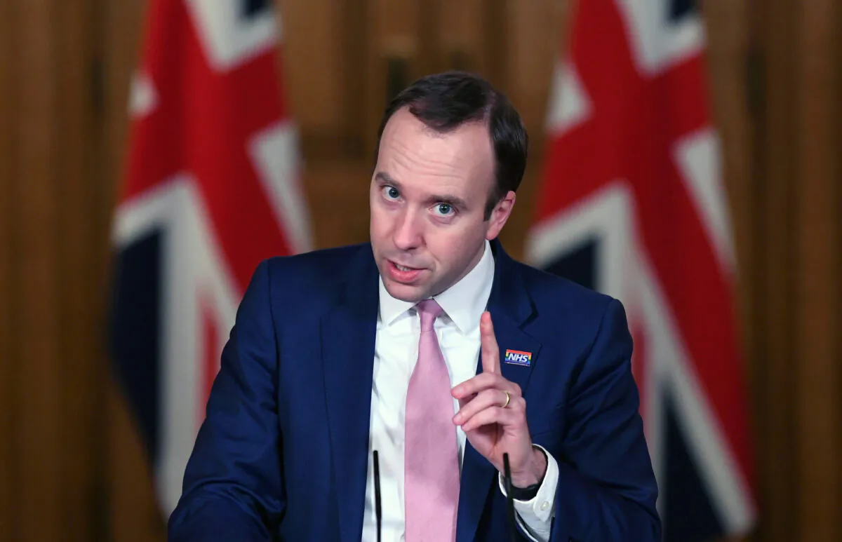 Health Secretary Matt Hancock holds a virtual press conference on the latest coronavirus (COVID-19) developments on Nov. 16, 2020 at Downing Street, London. (Stefan Rousseau - WPA Pool/Getty Images)