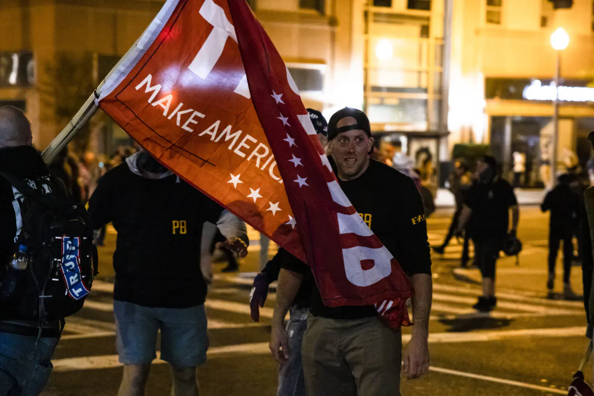 Members of Antifa and Proud Boys clash in the middle of the street following the "Million MAGA March" in Washington, D.C. on Nov. 14, 2020. (Samuel Corum/Getty Images)