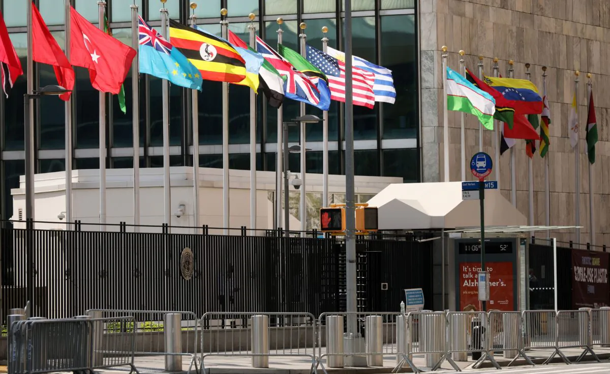 The United Nations building in Manhattan, New York City, on the first official day of the 75th General Assembly on Sept. 22, 2020. (Spencer Platt/Getty Images)