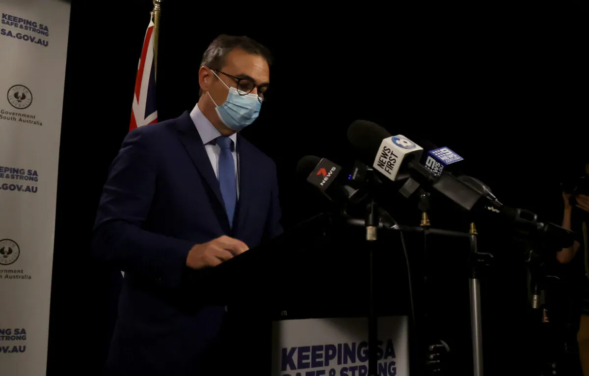 South Australian Premier Steven Marshall  during the COVID-19 update in Adelaide, Australia on Nov. 18, 2020. (Kelly Barnes/Getty Images)