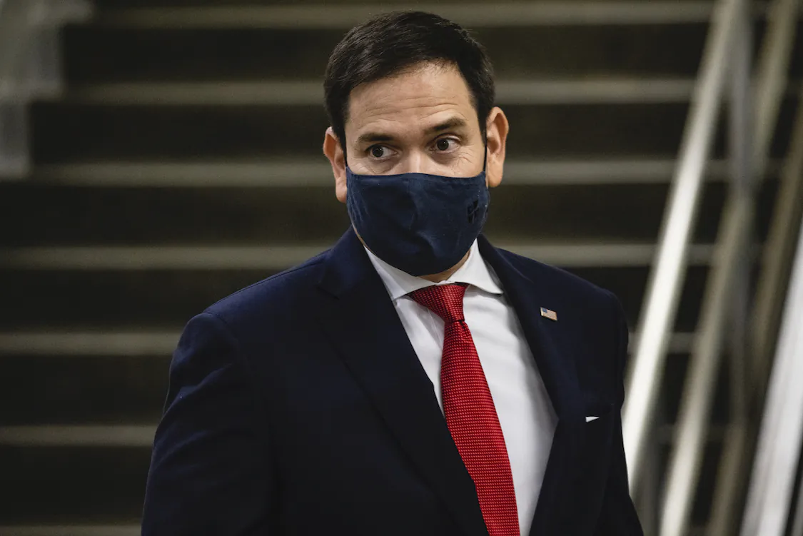 Sen. Marco Rubio (R-Fla.) walks through the Senate subway following a vote in the Senate at the U.S. Capitol in Washington, on Nov. 12, 2020. (Samuel Corum/Getty Images)