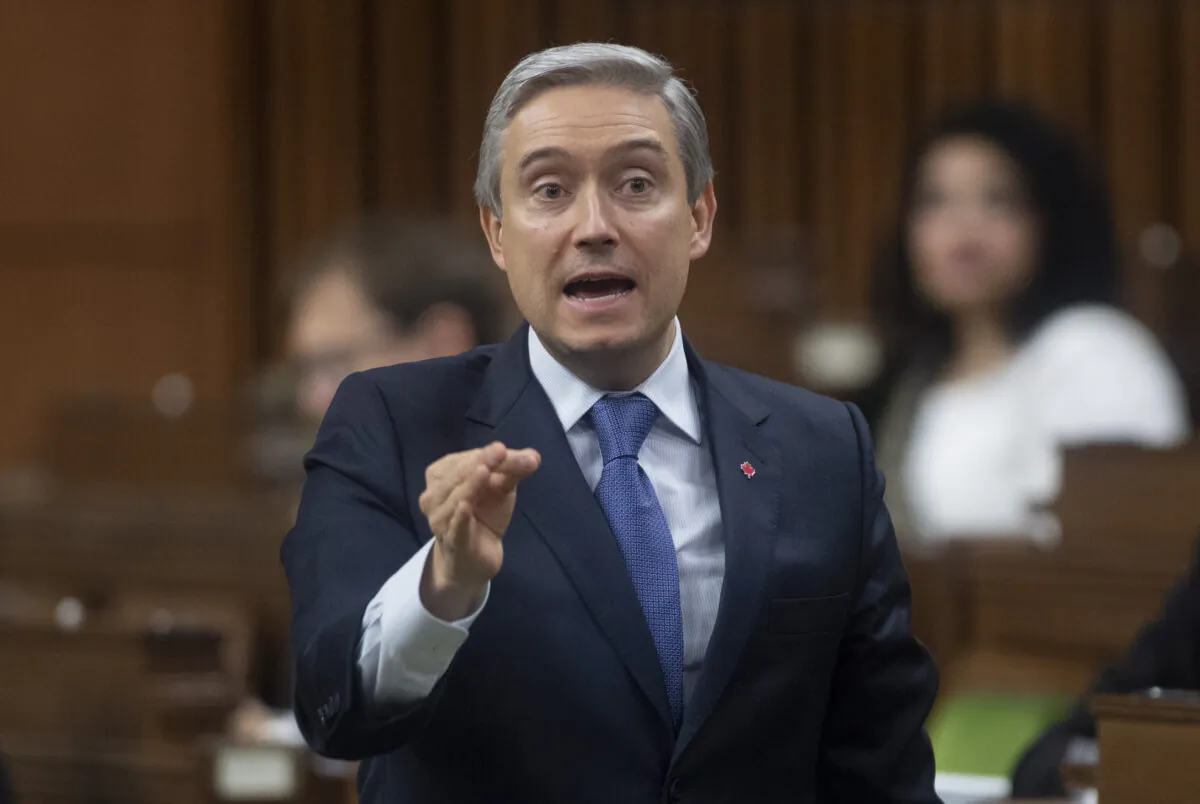 Foreign Affairs Minister Francois-Philippe Champagne 
rises during question period in the House of Commons on Nov. 17, 2020. (Adrian Wyld/The Canadian Press)