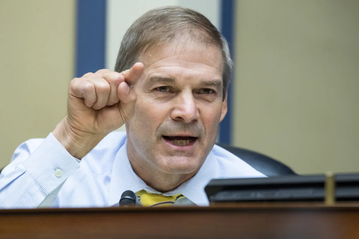 Rep. Jim Jordan (R-Ohio) during a House Oversight and Reform Committee hearing on Capitol Hill, Washington, on Aug. 24, 2020. (Tom Williams/CQ Roll Call/Pool)