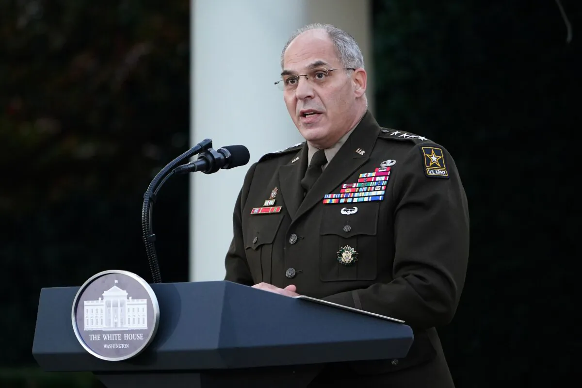 General Gustave Perna delivers an update on "Operation Warp Speed" in the Rose Garden of the White House in Washington, DC on Nov. 13, 2020. (MANDEL NGAN/AFP via Getty Images)