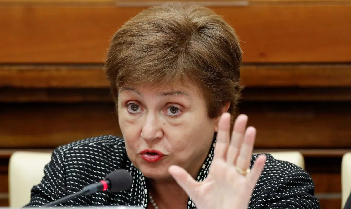 IMF Managing Director Kristalina Georgieva speaks during a conference hosted by the Vatican on economic solidarity, at the Vatican, on Feb. 5, 2020. (Remo Casilli/Reuters)