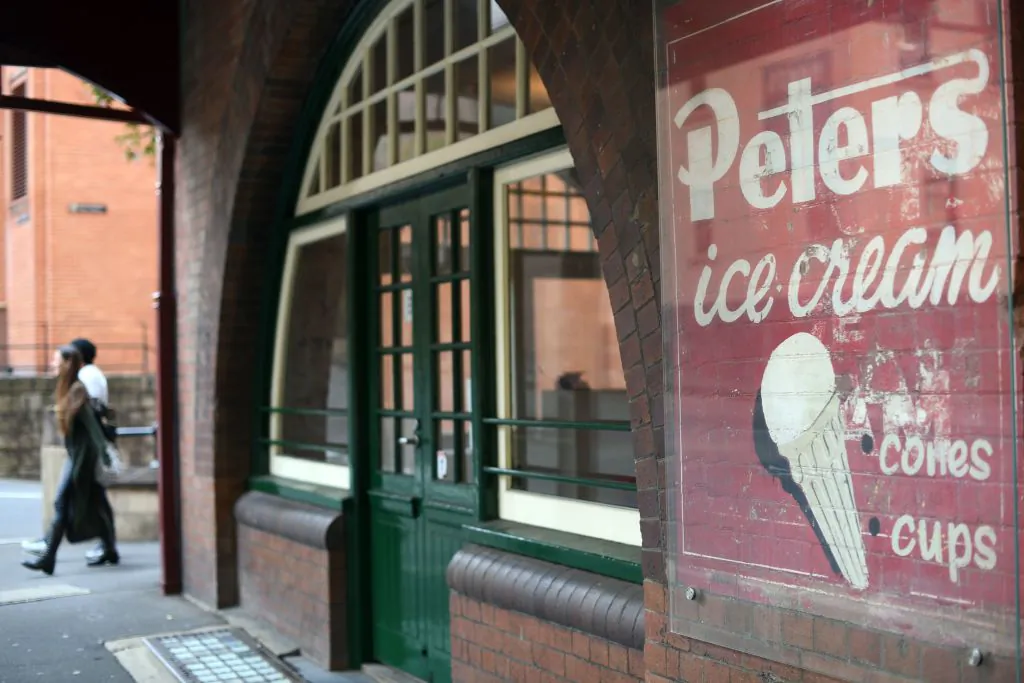 An iconic Australian brand Peters ice cream, dating back to the 19th and early 20th centuries, is seen in the central business district of Sydney on September 21, 2017. 
(SAEED KHAN/ Getty Images)