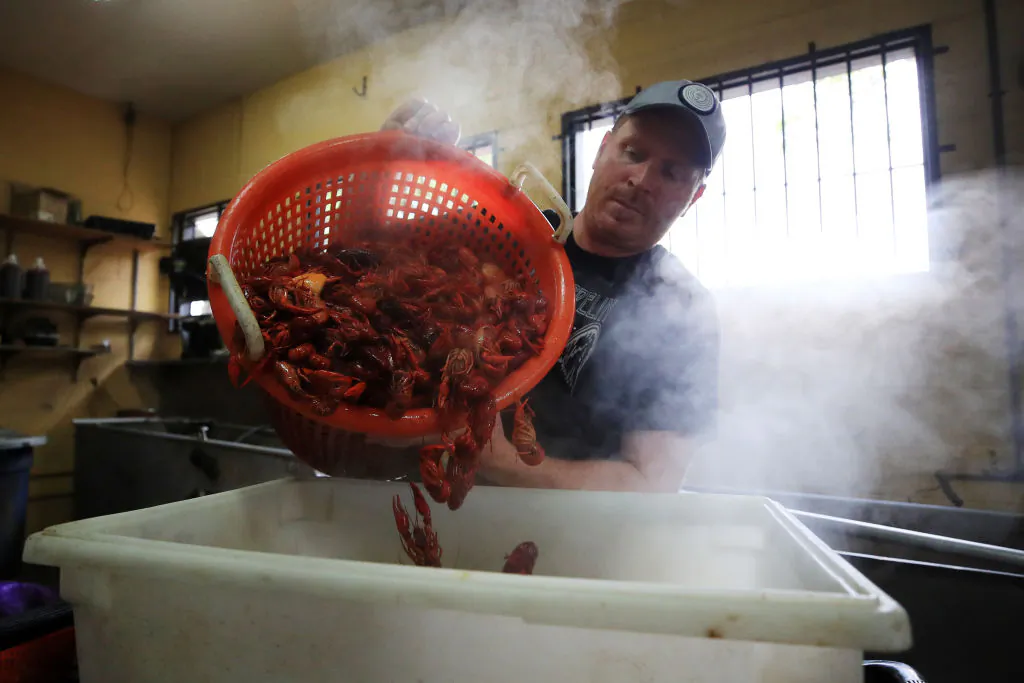 Boiled crawfish is prepared at Bevi Seafood Co. in New Orleans, Louisiana on March 19, 2020. (Chris Graythen/Getty Images)