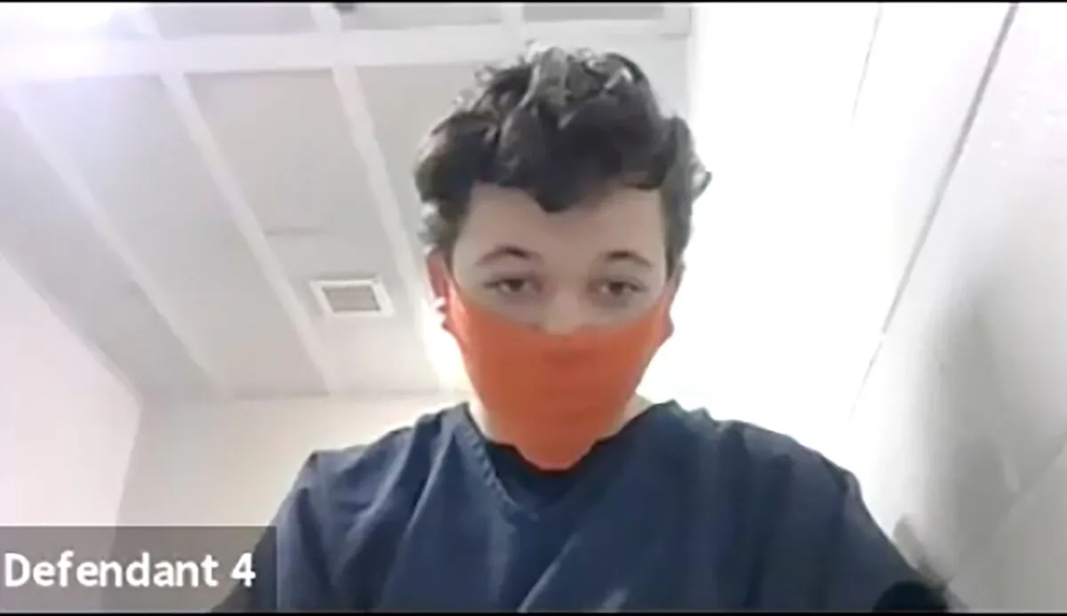 Kyle Rittenhosue appears during his initial court appearance in Kenosha, Wis.,on Monday Nov. 2, 2020. (Kenosha County Court via AP)
