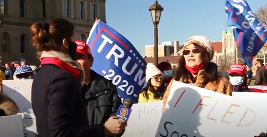 Cindy Miao attended a Stop the Steal rally in Lansing, Michigan on Nov. 21, 2020. (NTD Television)
