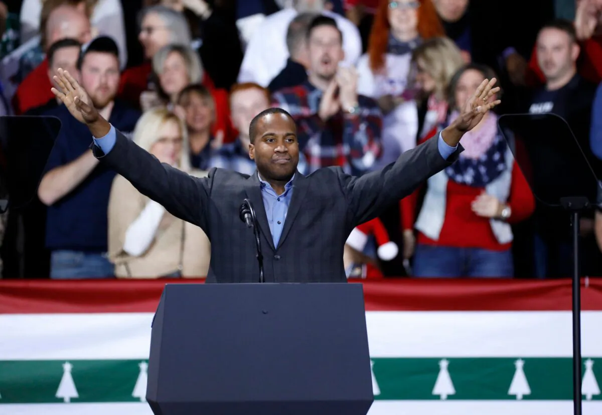 Michigan Republican Senate candidate John James speaks at a Keep America Great Rally at Kellogg Arena in Battle Creek, Mich., on Dec. 18, 2019. (Jeff Kowalsky/AFP via Getty Images)