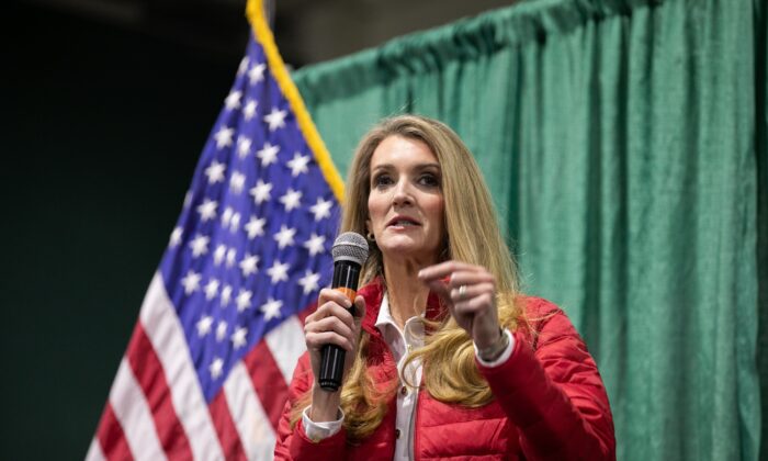 Sen. Kelly Loeffler (R-Ga.) speaks to the crowd during a rally at the Georgia National Fairgrounds and Agriculture Center in Perry, Ga., on Nov. 19, 2020. (Jessica McGowan/Getty Images)