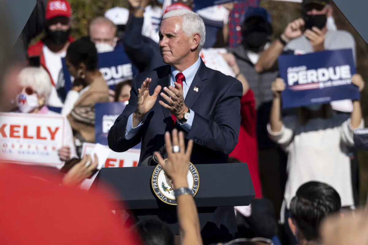 Vice President Mike Pence speaks during a Defend the Majority Rally in Canton, Ga., on Nov. 20, 2020. (Ben Gray/AP Photo)