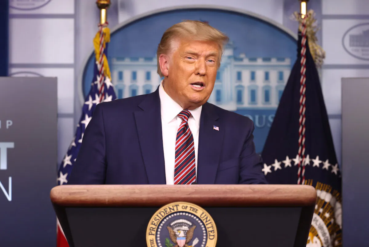 President Donald Trump speaks to the press in the James Brady Press Briefing Room at the White House  in Washington, on Nov. 20, 2020. (Tasos Katopodis/Getty Images)