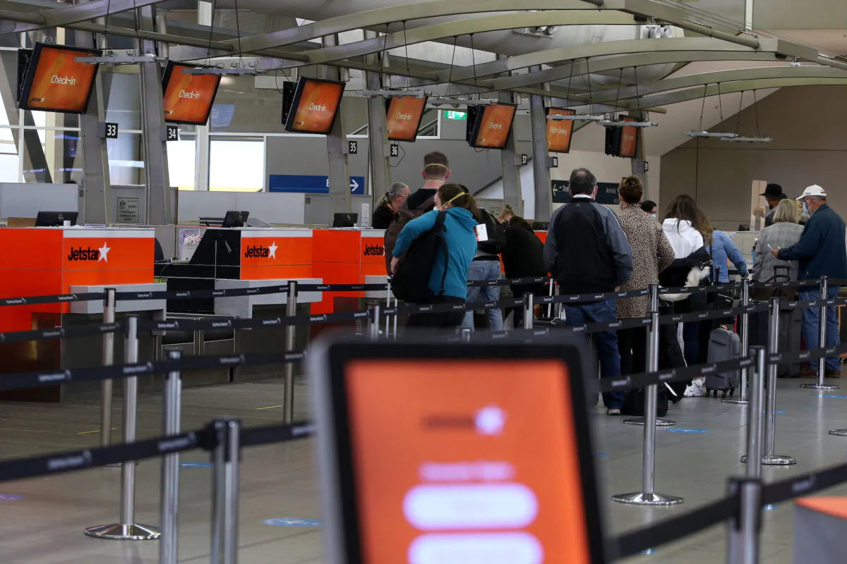 The Jetstar check-in area at Sydney Domestic Airport Terminal as seen in Sydney, Australia on Aug. 07, 2020. (Lisa Maree Williams/Getty Images)