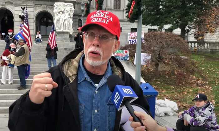 Kyle Toffey attended a Stop the Steal rally in Harrisburg, Pennsylvania on Nov. 21, 2020. (NTD Television)