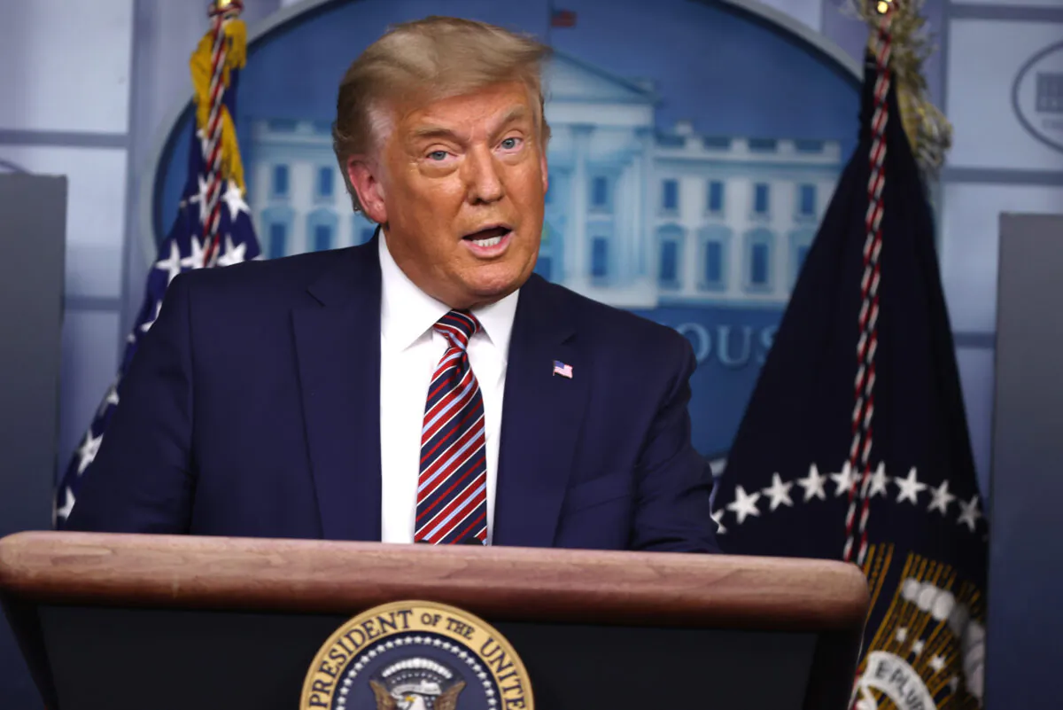 President Donald Trump speaks to the press in the James Brady Press Briefing Room at the White House, on Nov. 20, 2020. (Tasos Katopodis/Getty Images)