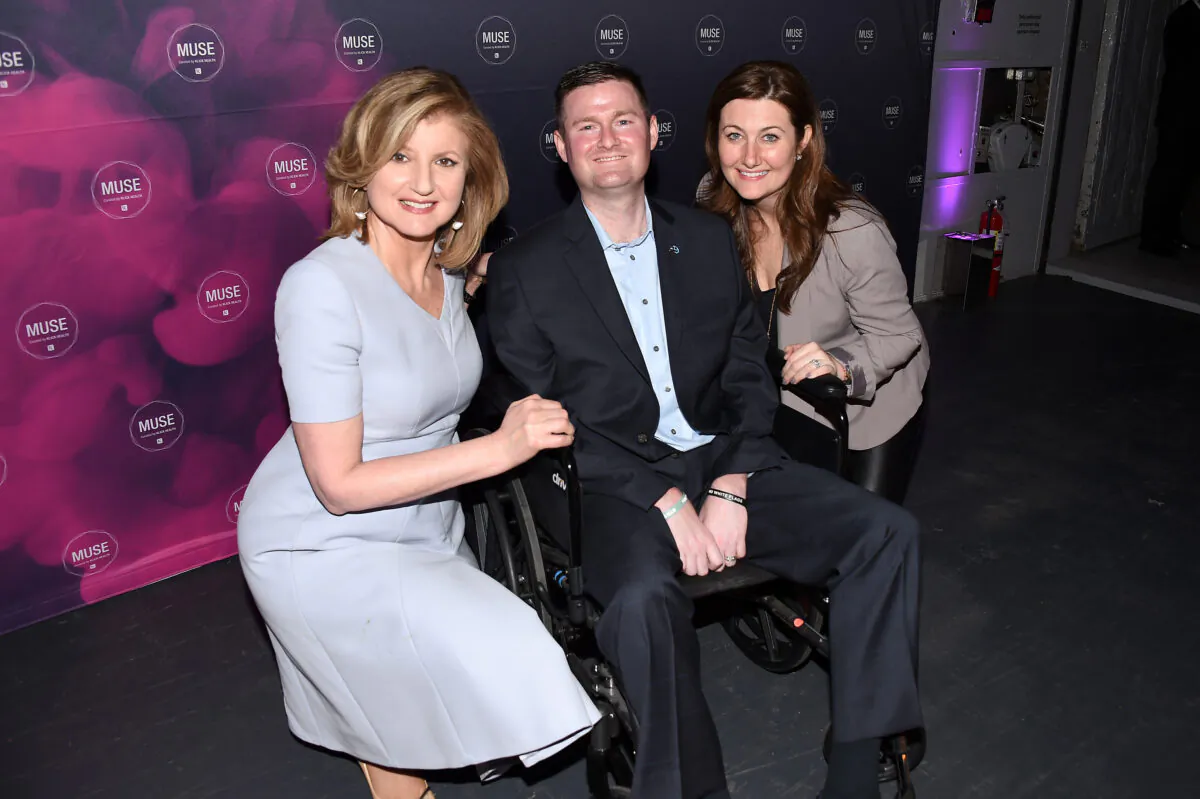 Author Arianna Huffington, co-founder of ALS ice bucket challenge Patrick Quinn, and Anne Quinn attend the Klick Health MUSE NYC in New York City on March 31, 2016.  (Nicholas Hunt/Getty Images for Klick, Inc.)