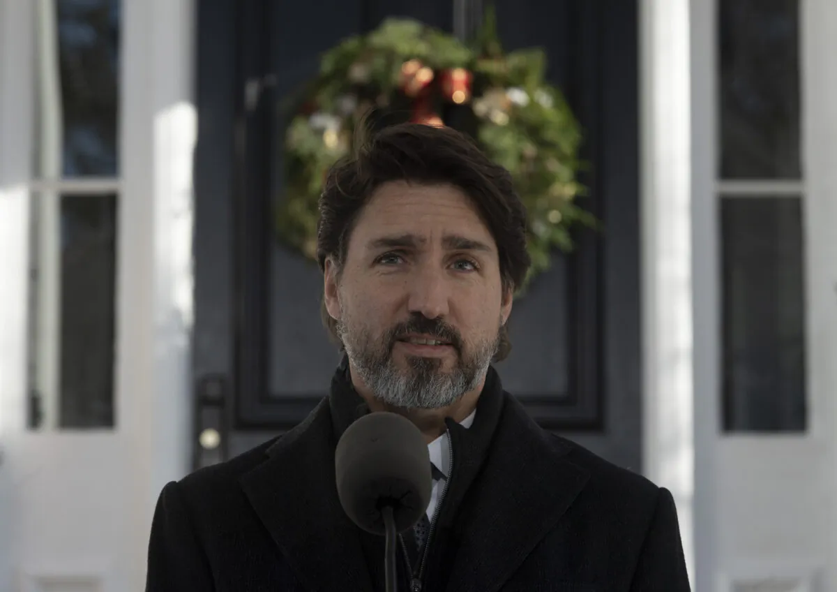 Prime Minister Justin Trudeau makes his opening remarks
during a news conference outside Rideau cottage in Ottawa, on Nov. 24, 2020. (The Canadian Press/Adrian Wyld)