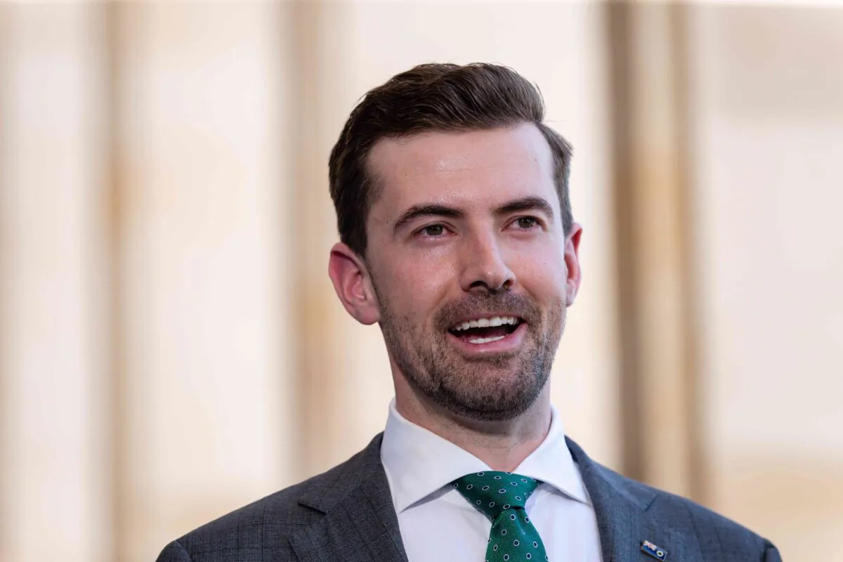 West Australian Liberal Party leader Zak Kirkup speaks to the media during a press conference outside the Parliament of Western Australia in Perth, Tuesday, November 24, 2020. (AAP Image/Richard Wainwright) 
