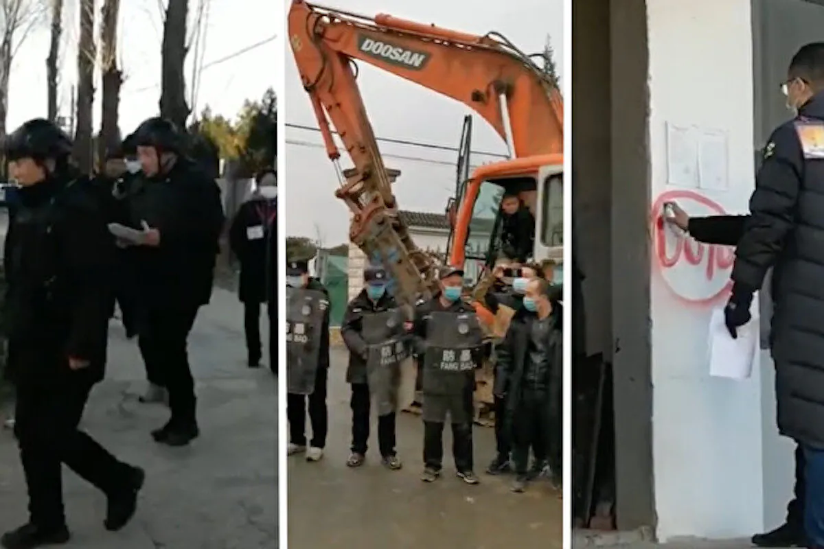 Screenshot of scenes of forced demolition at Xiaotangshan, Beijing in November 2020. (Courtesy of interviewees)